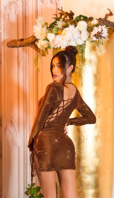 Glitter Party Minidress with lacing Bronze